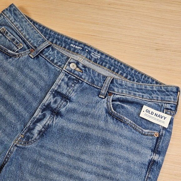 Old Navy Denim - Old Navy OG Loose Button Fly Jeans Womens 18T Tall Blue High Rise Split Hem NEW